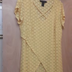 Ashley Stewart Yellow Swiss Dot Split Dress 14 16